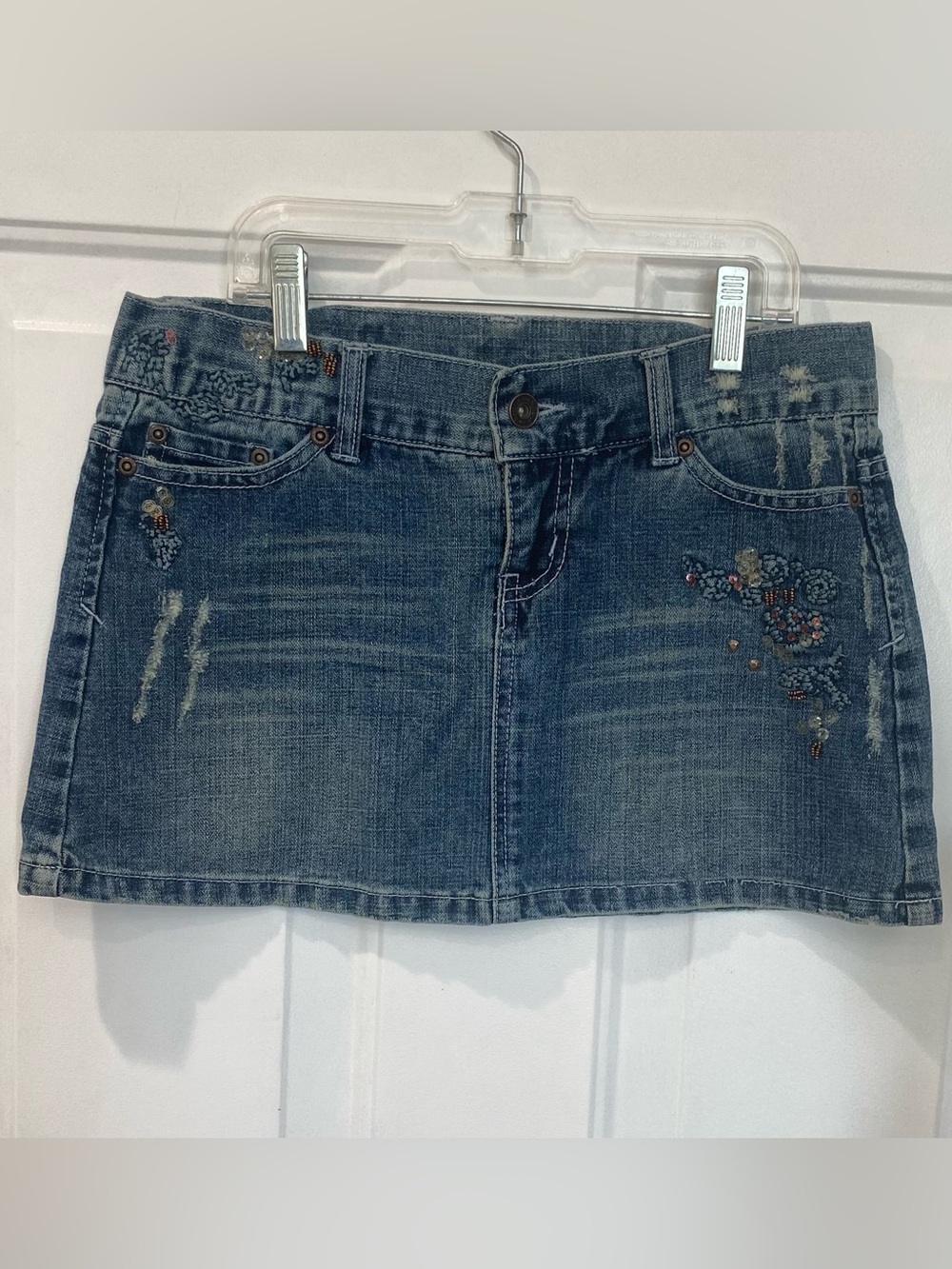 Vintage Anchor Blue embellished Denim Mini Skirt - Blue